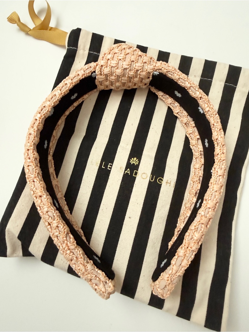 Lele Sadoughi Natural Raffia Slim Knotted Headband NWOT